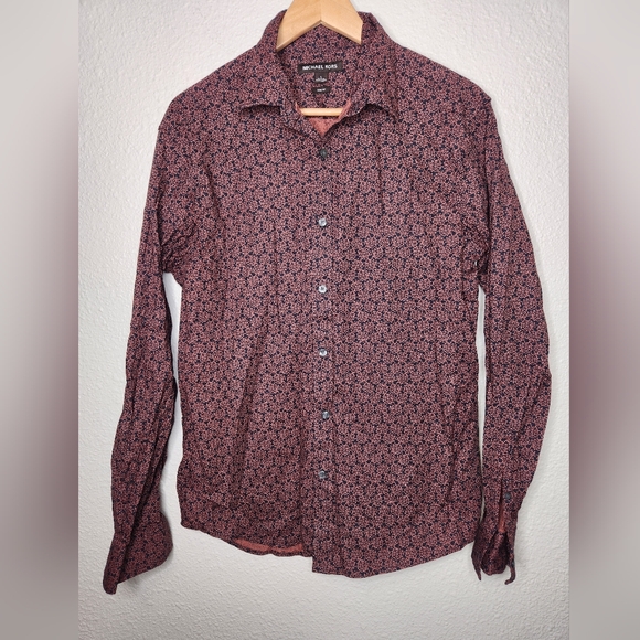 Michael Kors Other - Michael Kors Burgundy & Black Floral Long Sleeved Mens Shirt Size Large